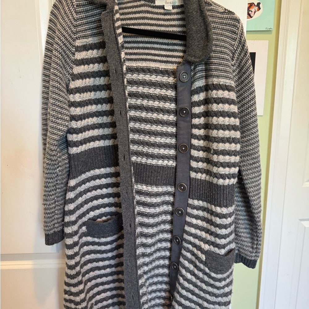 Boden Gray Striped Cardigan Sweater